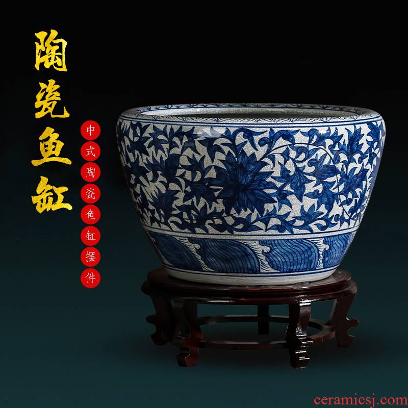 Jingdezhen ceramics hand - made archaize royal goldfish bowl of blue and white porcelain basin of water lily lotus garden furnishing articles sitting room