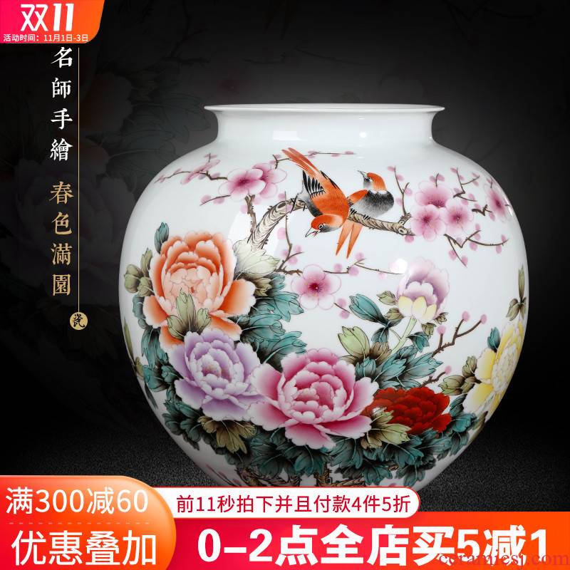 Jingdezhen ceramics masters hand draw large diameter wide expressions using vase furnishing articles living room flower arranging Chinese style decoration