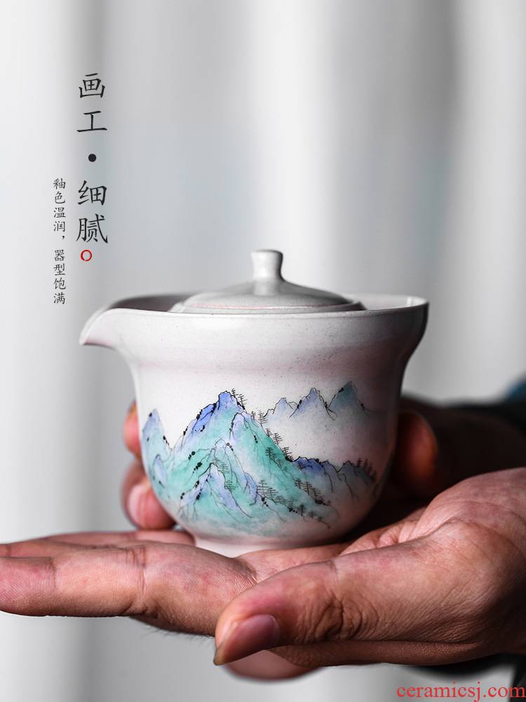 Kombucha tea hand grasp the hot teapot lid bowl of jingdezhen ceramic plant ash glaze small hand - made landscape tea set