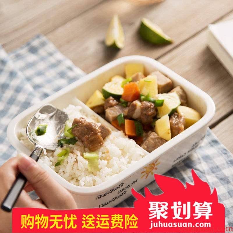 Rectangular send tableware damage repair 】 【 lunch box cover space ceramics microwave round buckle, seal lunch dishes