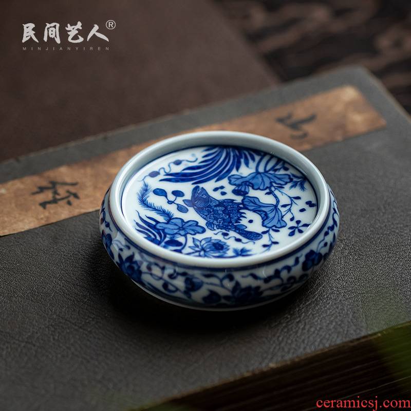 Pure manual hand - made to mackerel algal grain tea cover rear cover supporting ceramic lid on blue and white CiHu bearing