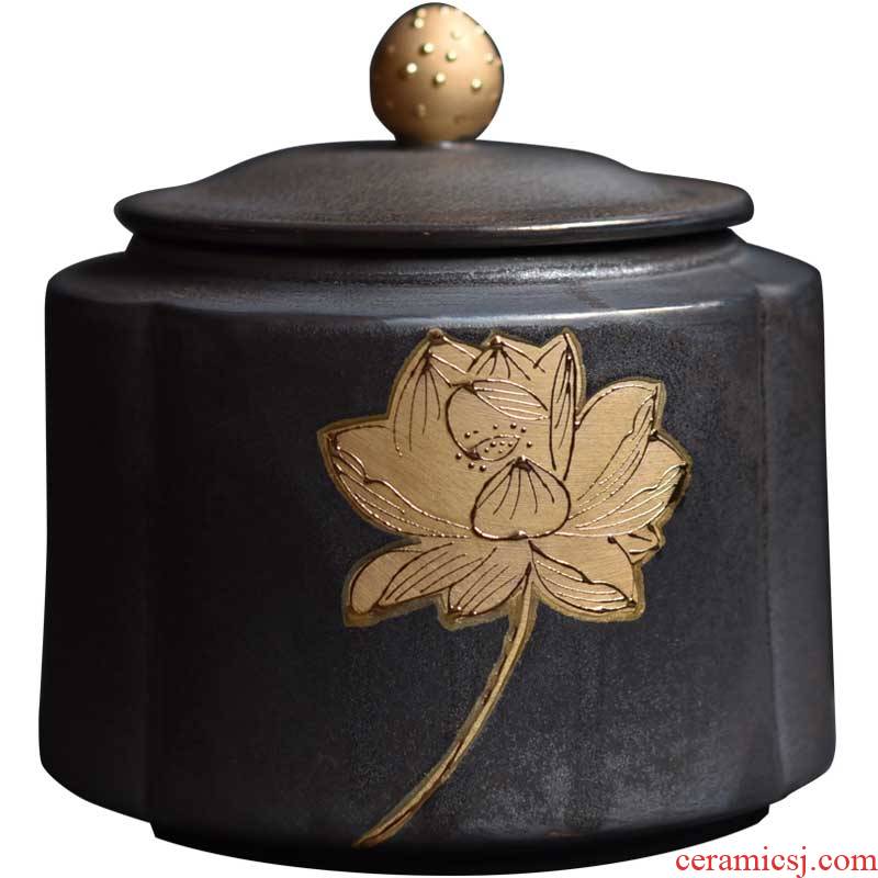Shadow enjoy tea tea bucket of pu - erh tea box sealed tank rust glaze ceramic tea pot home restoring ancient ways
