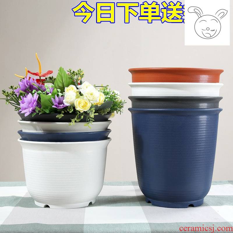 The New high - grade environmental protection resin flower pot thickening resistant ceramic flower pot pot meat other balcony more plastic flower pot