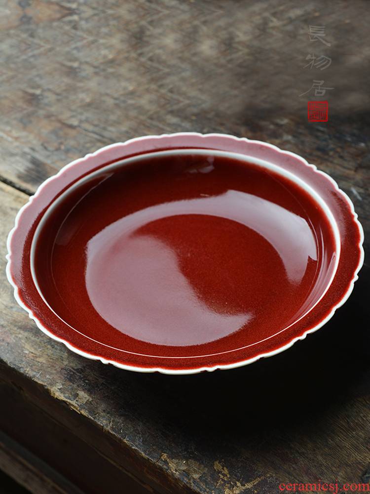 Offered home - cooked expressions using in the red glaze kwai plate of jingdezhen checking antique chinaware plate plate plate display furnishing articles