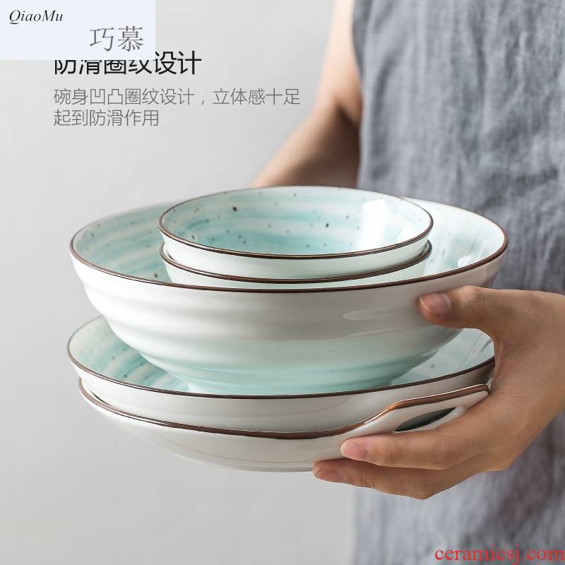 Qiam qiao mu red sun type dishes suit dishes home eat bowl ceramic tableware chopsticks by by 2/4/6 people group