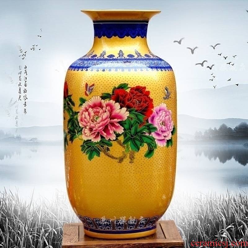 Jingdezhen ceramics powder enamel wave point gold bottle gourd peony sitting room flower arrangement craft vase household act the role ofing is tasted furnishing articles