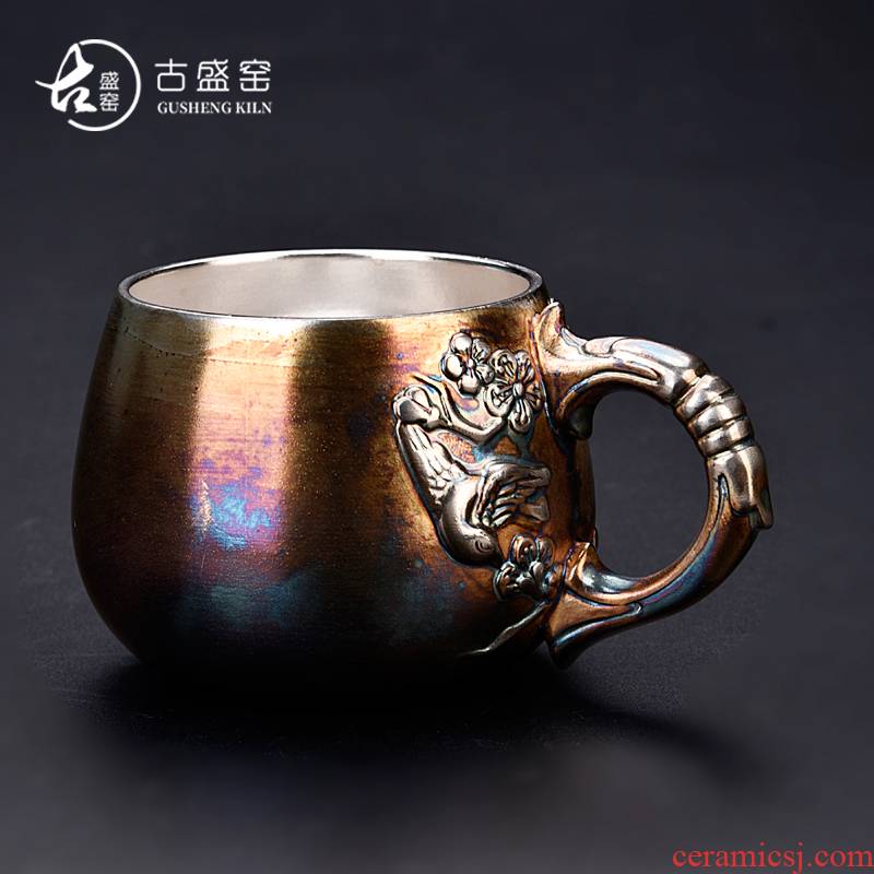 Ancient sheng up new popular Chinese silver glass office cup tasted silver gilding the main single cup coffee cup personal ceramic cup