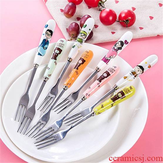 Ceramic handle value 5 pack 】 【 cartoon small sign children eat fruit fruit fork fork more specifications