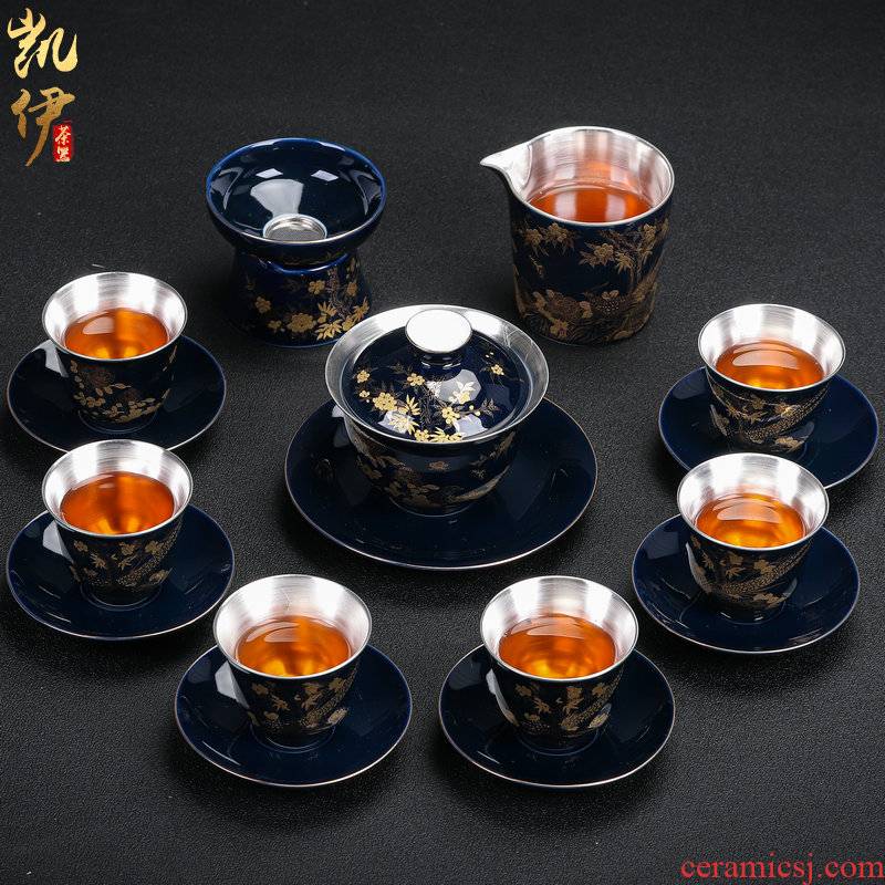 Very beautiful silver mine loader kung fu tea set of jingdezhen ceramic teapot silver tureen gifts office tea cups