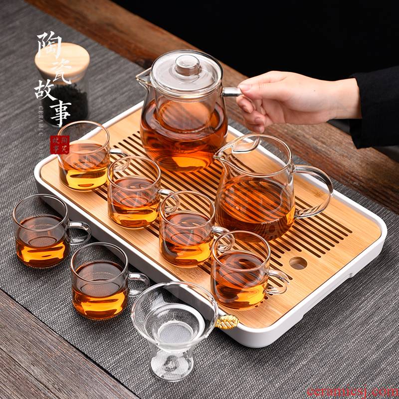 Ceramic story glass teapot suit kung fu tea cup home office contracted sitting room tea tea tray