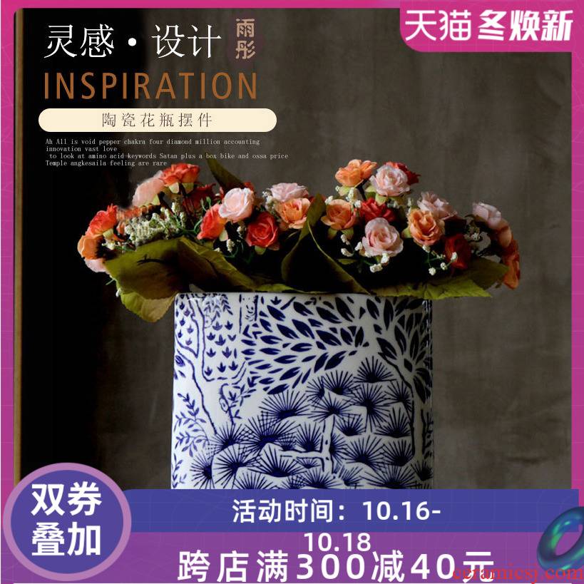 Jingdezhen ceramic blue and white porcelain home decoration flower arranging device furnishing articles between soft outfit villa example act the role ofing is tasted the sitting room the vase
