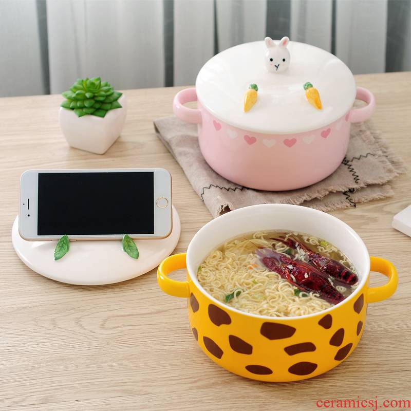 Express cartoon mercifully rainbow such as bowl with cover lunch box ceramics dormitory big rainbow such as bowl with a instant such cups with mobile phone support