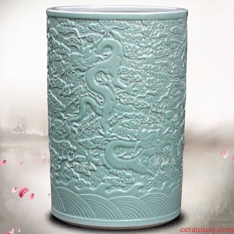 Jingdezhen porcelain carving dragon vase home sitting room ground quiver picture tube receive furnishing articles study craft ornaments