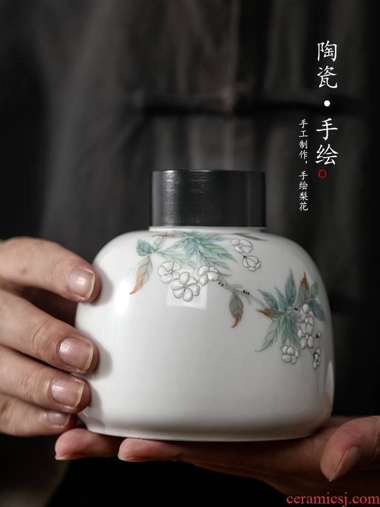 Manual caddy fixings small jingdezhen hand - made the pear flower porcelain pot portable white porcelain tea pot tea storage tanks