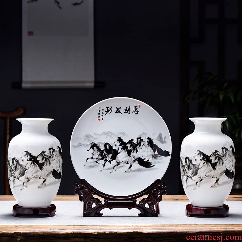 Jingdezhen ceramics floret bottle three - piece living room TV ark, home decoration of Chinese style arts and crafts flower arranging furnishing articles