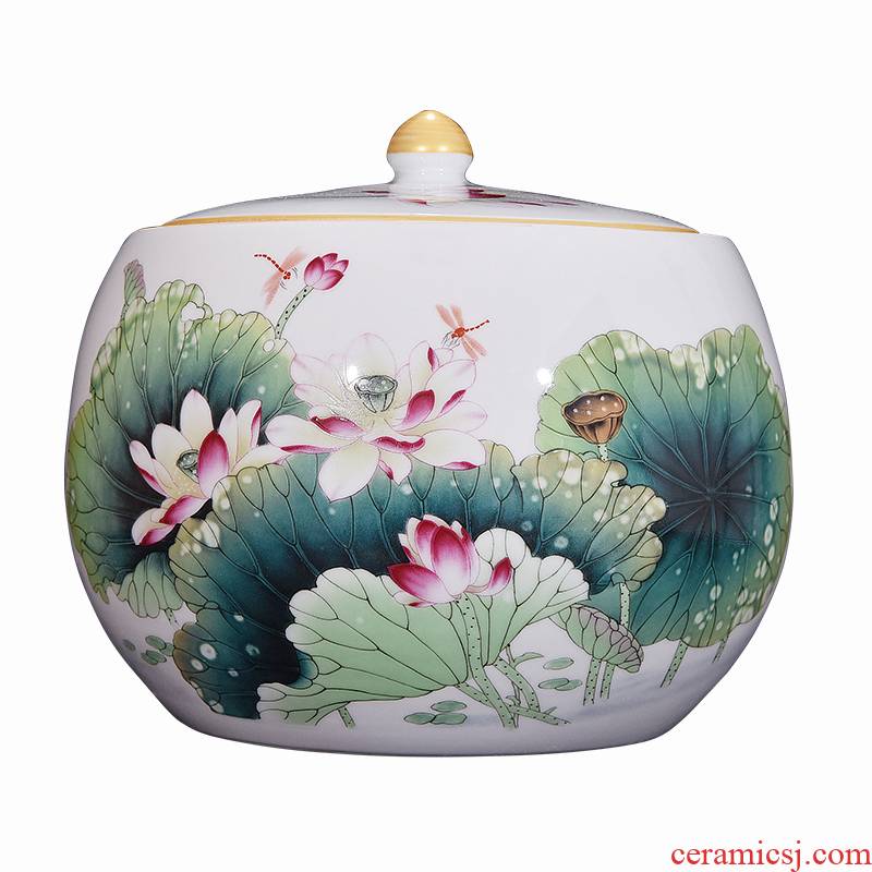 A9 jingdezhen ceramic powder enamel jar jar of fragrant lotus classical Chinese style living room home decoration caddy fixings furnishing articles