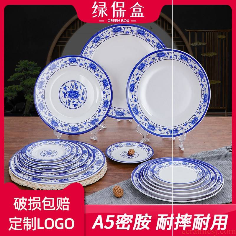 Plastic circular plates with blue and white porcelain dish disc melamine imitation porcelain tableware ltd. hotel restaurants deep dish dab