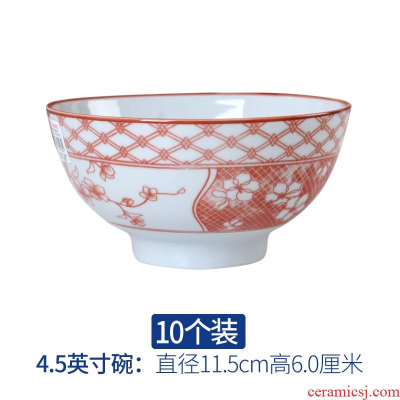 Ceramic bowl home eat rice bowl suit Chinese thickening of blue and white porcelain high anti hot large rainbow such as use of household food dish