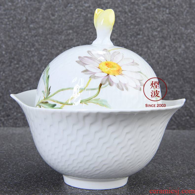 German mason mason meisen porcelain magic wave embossment color white Daisy flowers sugar jar tureen