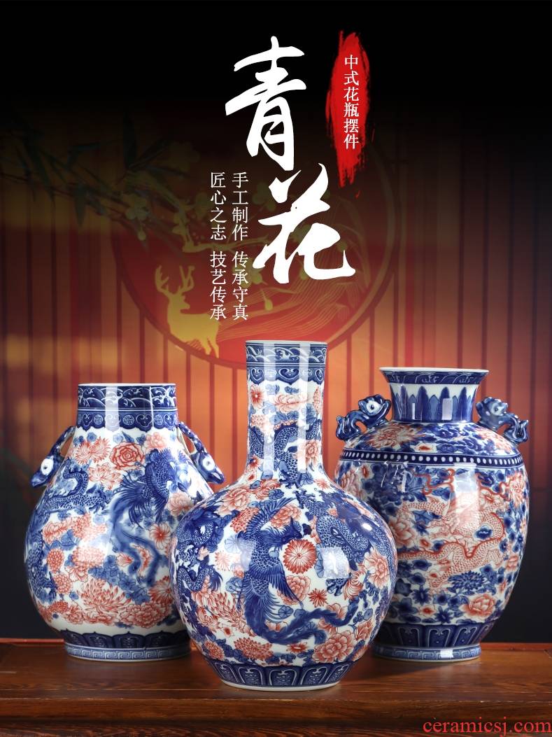 Youligong of blue and white porcelain vase furnishing articles of jingdezhen ceramic Chinese dragon flower arrangement sitting room decoration crafts antique bottles