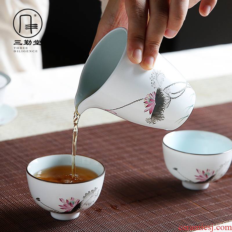 Three frequently hall, just a cup of tea sea points kung fu tea tea ware jingdezhen ceramics greedy S32014 up white male cup