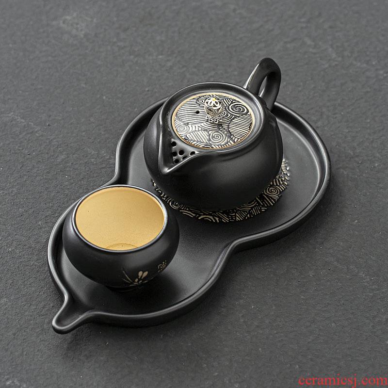 One Japanese zen tea kungfu tea set home tea cup ceramic teapot dry terms tray was gourd tea tray