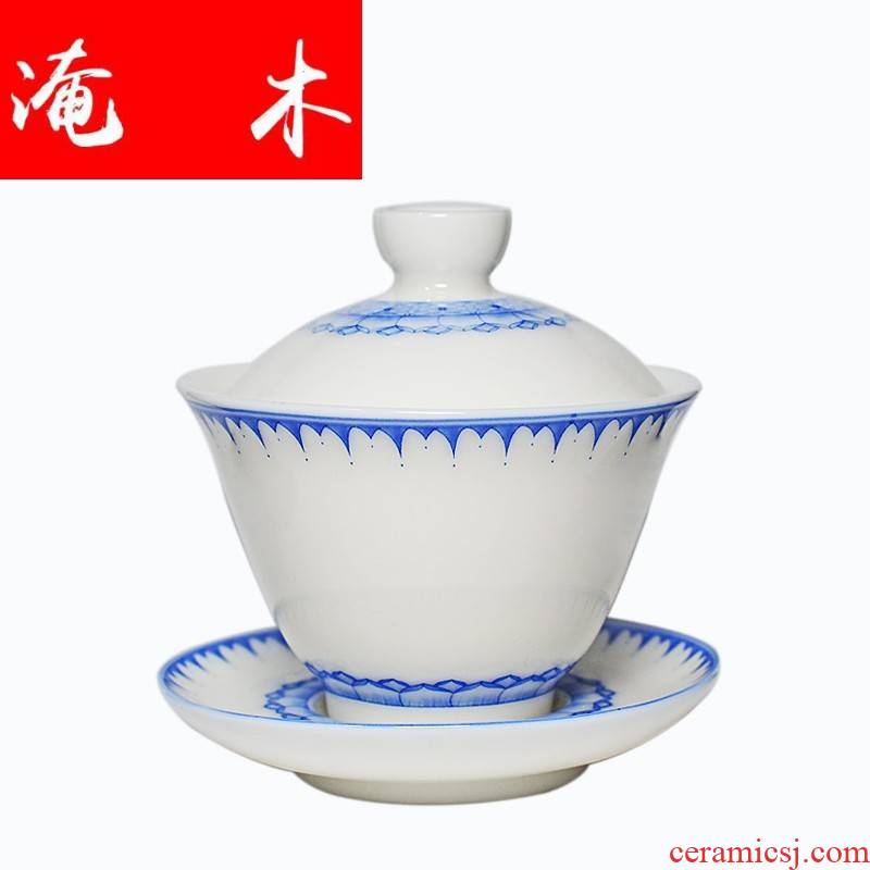 Submerged wood dehua white porcelain tureen large ceramic tea tea cups household kung fu tea set white porcelain three of the bowl