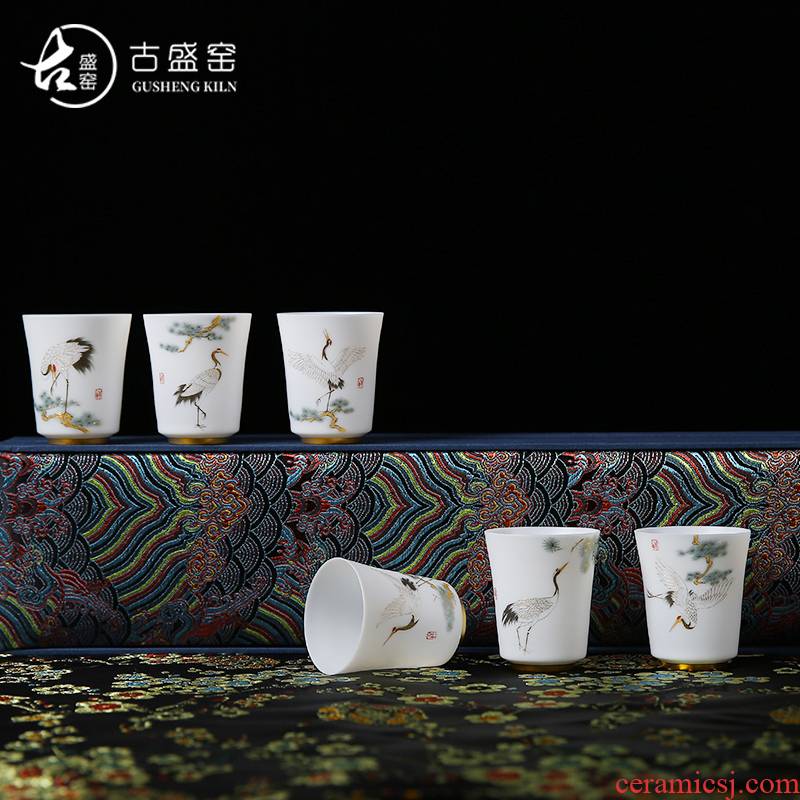 The ancient sheng up suet jade ceramic masters cup single cup pure manual hand - made suet jade kung fu tea cups white porcelain sample tea cup