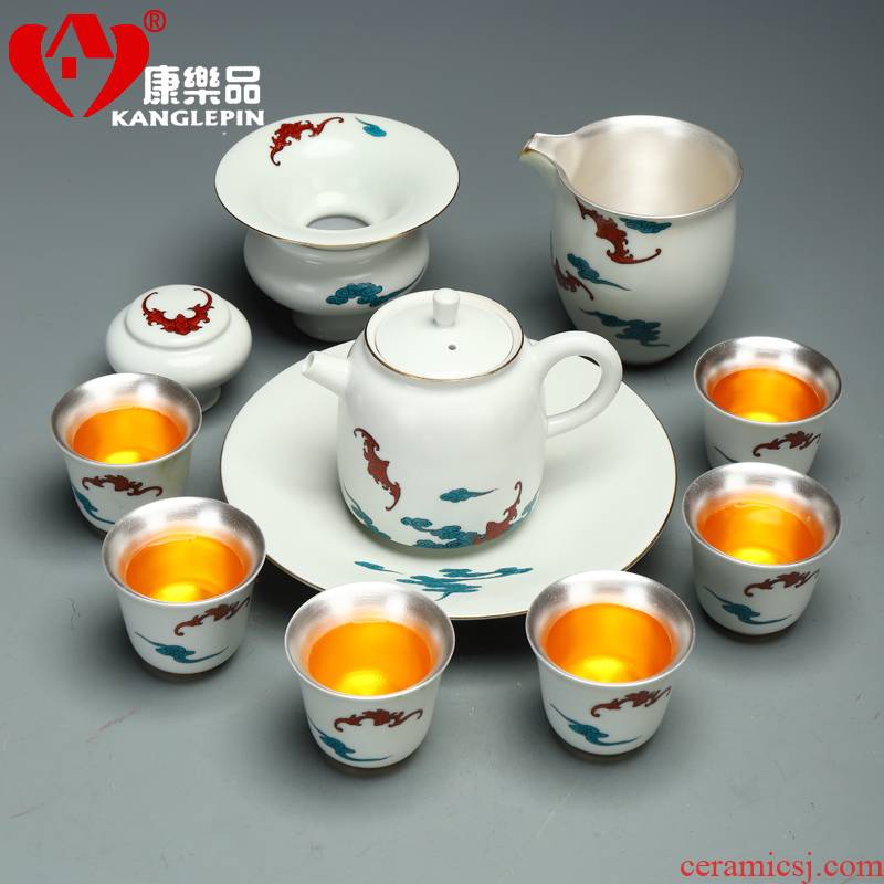 Recreation office 999 sterling silver products of a complete set of kung fu tea set manually coppering. As silver tureen ceramic tea set domestic cups