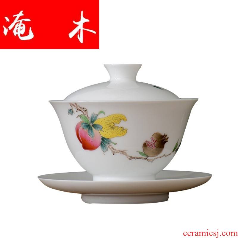 Submerged wood manual pastel jade porcelain only three tureen jingdezhen ceramic kung fu tea tea bowl of a large live hand - made