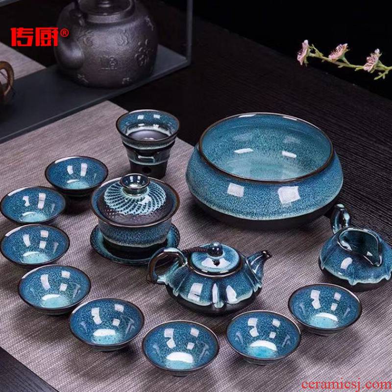 The kitchen tea set optional along an abundant distribution 】 【 kung fu tea set of a complete set of household ceramics up temmoku glaze