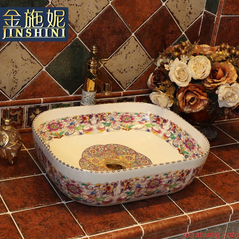 Gold cellnique art ceramic lavatory sink bathroom balcony European stage of the basin that wash a face basin square basin