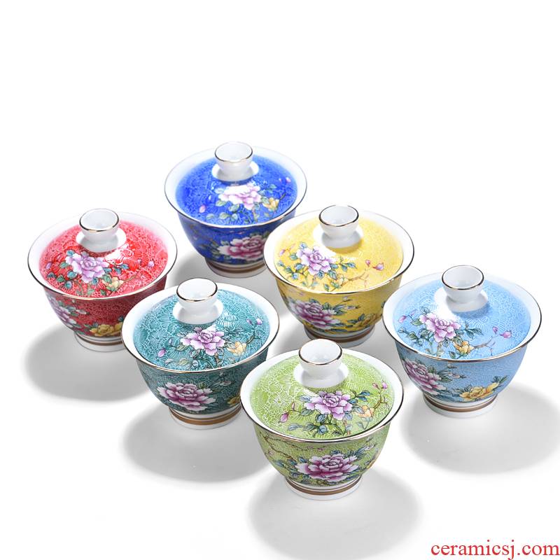 Flooded wooden pick flowers tureen large white porcelain of jingdezhen ceramics pastel colored enamel three bowl kung fu tea set