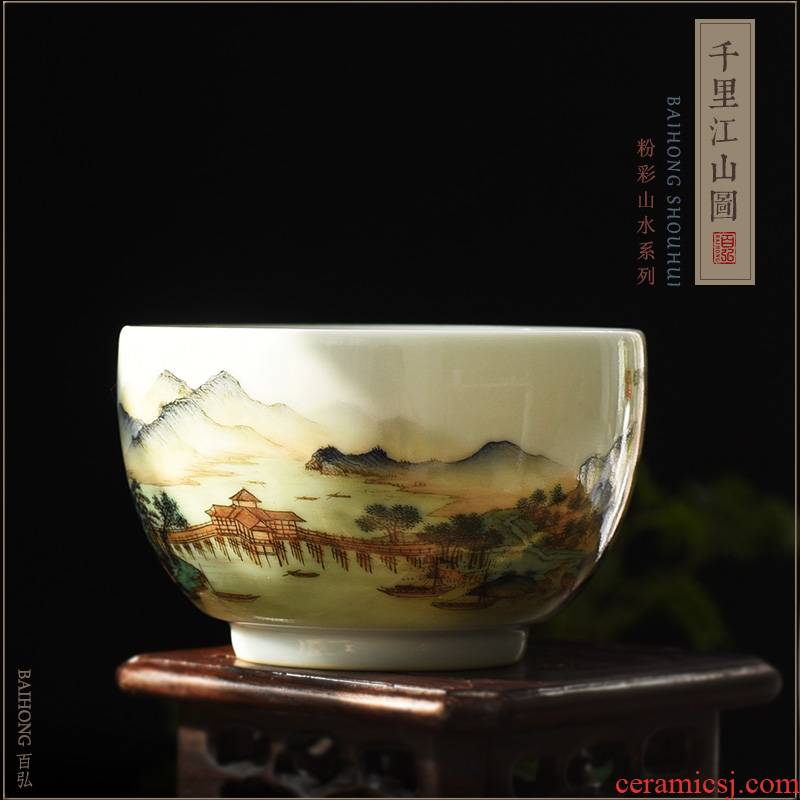 Pastel li Jiang Shantu master cup single CPU jingdezhen manual teacups hand - made scenery sample tea cup bowl