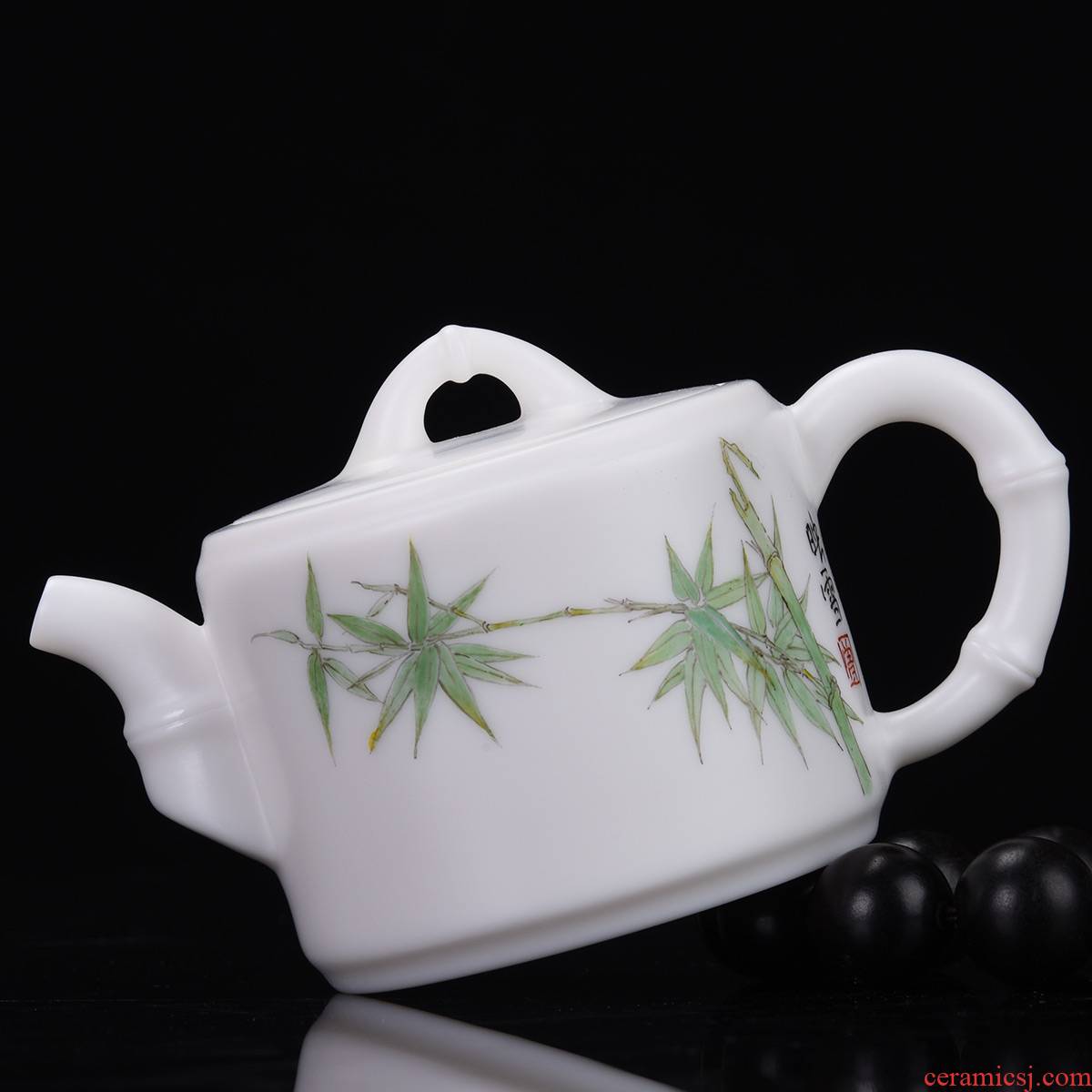 Shadow at dehua white porcelain pot of bamboo kung fu tea kettle hand - made office gift teapot tea tea accessories