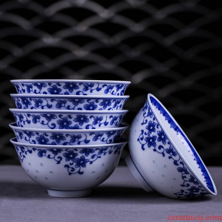 Jingdezhen porcelain and exquisite porcelain rice bowls 10 only suits for Chinese style restoring ancient ways ceramic household utensils to eat bowl bag in the mail
