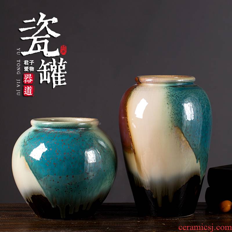 The rain tong household flagship store of jingdezhen ceramic storage tank decoration jar high - temperature up color glazed POTS
