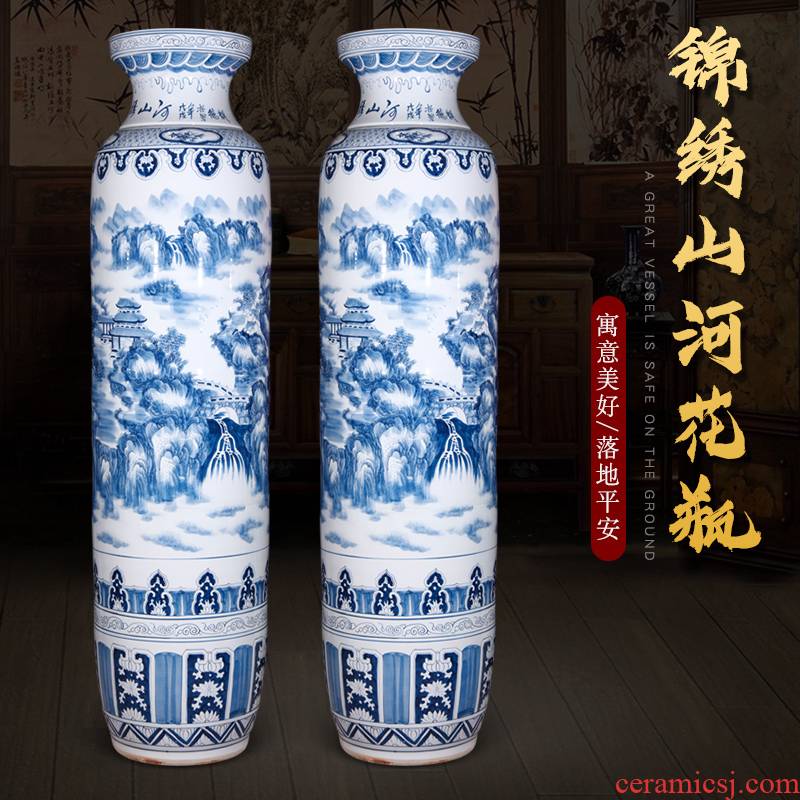 Splendid sunvo landing big vase of blue and white porcelain of jingdezhen ceramics high furnishing articles of Chinese style household decorative arts and crafts
