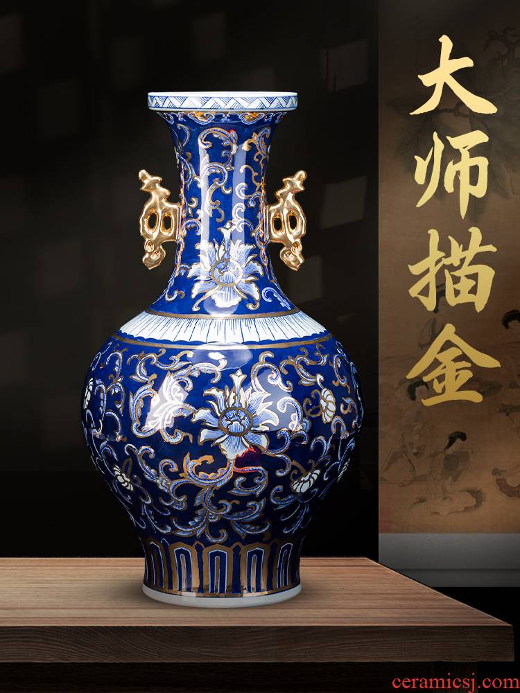 Jingdezhen ceramics master see colour light blue and white porcelain vase large antique Chinese style living room office furnishing articles of key-2 luxury