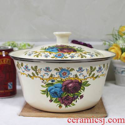 Widening thickening basin enamel POTS with cover household environmental work thick enamel bowls large soup bowl