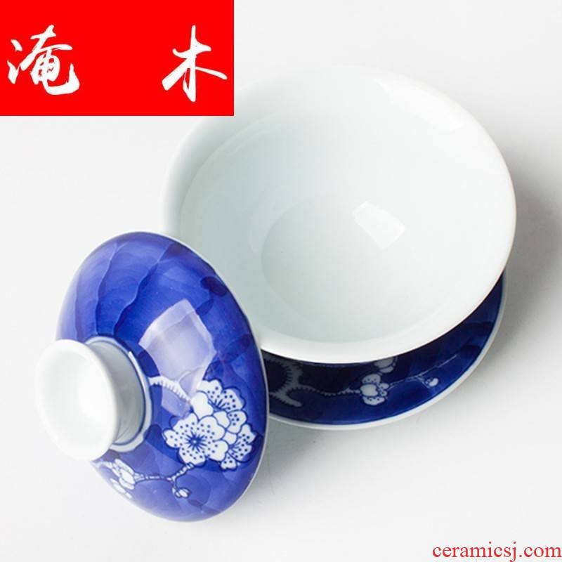 Submerged wood jingdezhen blue and white porcelain to hand - made all three just tureen ceramic tea cup cover cup, kongfu tea bowl