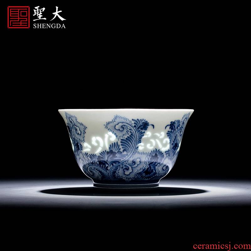 The big sample tea cup hand - made porcelain cups and exquisite ceramic kung fu tang grass grain masters cup of jingdezhen tea service by hand