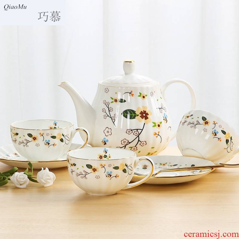 Qiao mu ipads porcelain European - style coffee cups and saucers suit ceramic cup household flower teapot tea cups in the afternoon