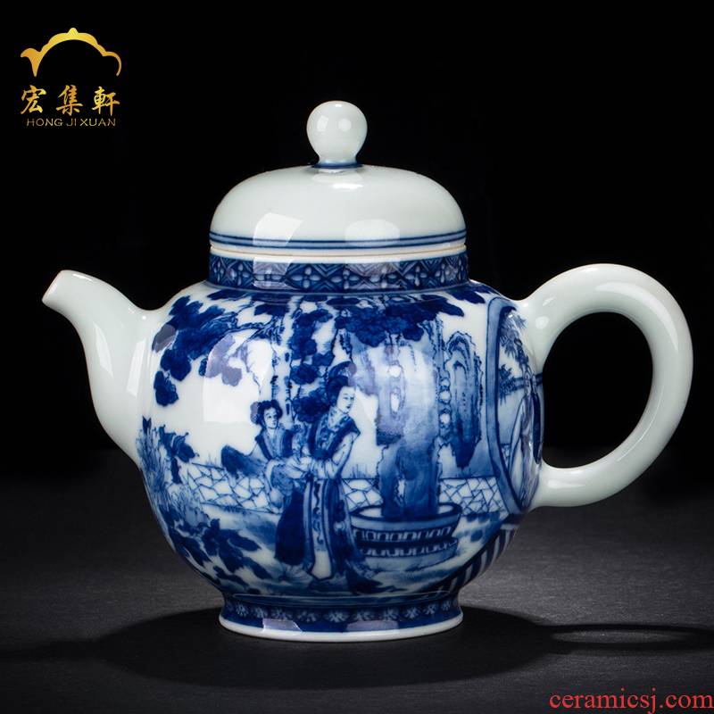 The teapot single pot of jingdezhen blue and white characters maintain large large capacity domestic hand - made teapot kung fu tea set