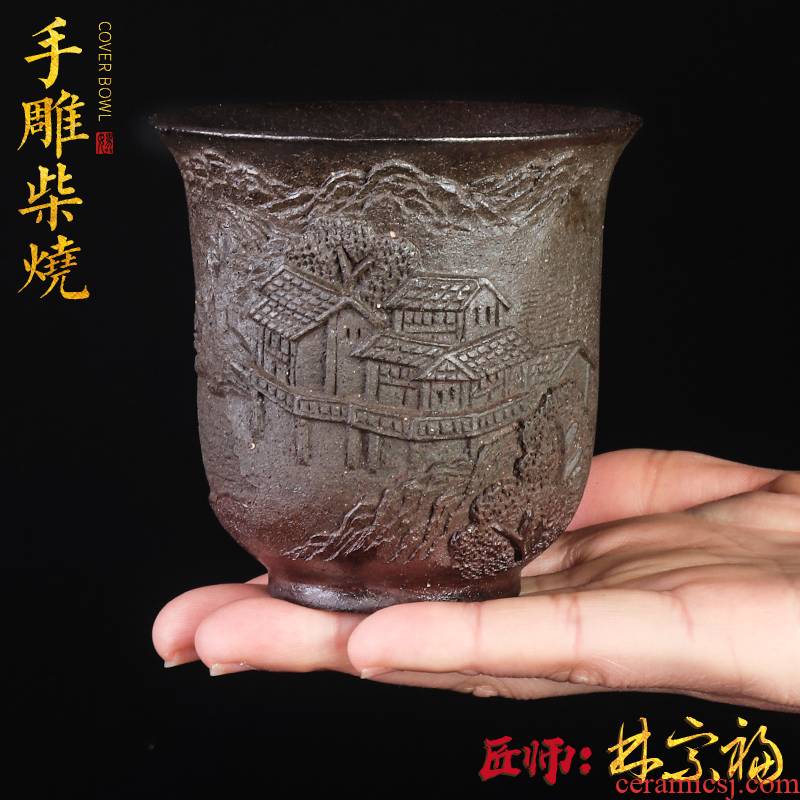 Artisan fairy pure manual firewood masters cup tea ceramic household unglazed anaglyph restoring ancient ways, single CPU large sample tea cup