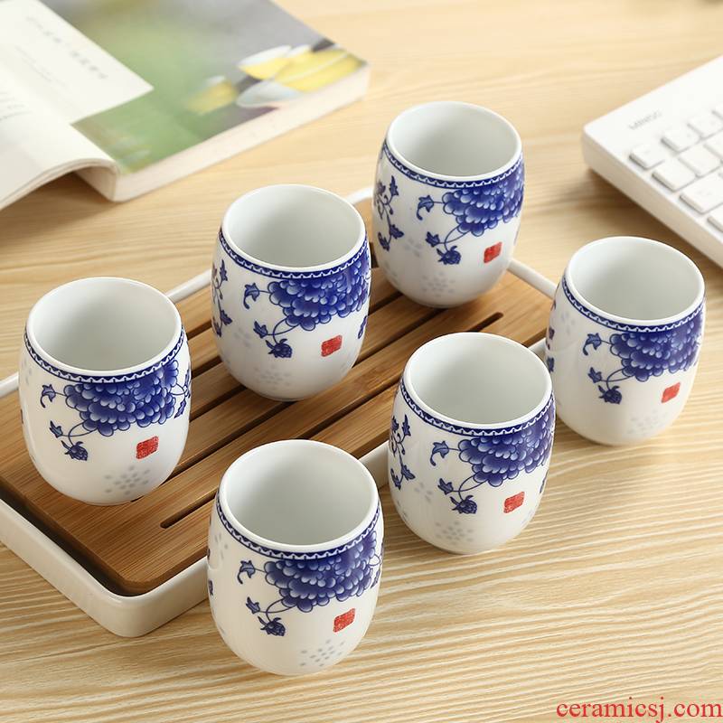 Ceramic cups suit Japanese jingdezhen blue and white porcelain cup six installs glass only to restore ancient ways contracted household porcelain cup
