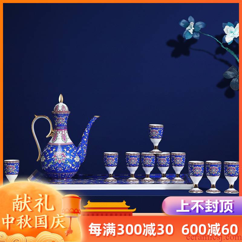 Artisan fairy colored enamel ceramic wine suits for Chinese style antique household small white wine glass goblet creative points