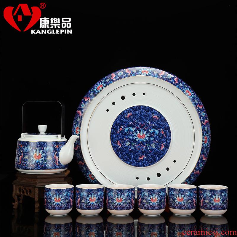 Recreational product girder pot of high - capacity ceramic colored enamel teapot teacup with teapot set of kung fu tea set