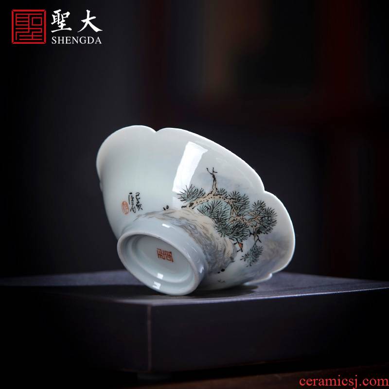 Santa teacups hand - made ceramic kung fu new color landscape poetry haitang lamp that masters cup sample tea cup of jingdezhen tea service