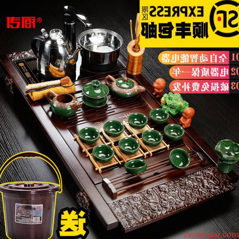 The kitchen utensils of a complete set of automatic solid wood tea set household violet arenaceous kung fu tea tray table ceramic parts of tea